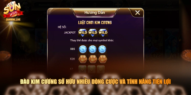 Đào kim cương sở hữu nhiều dòng cược và tính năng tiện lợi