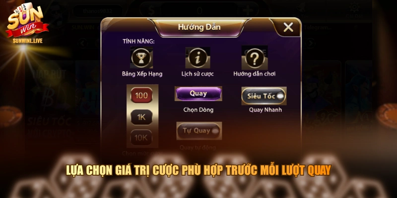 Lựa chọn giá trị cược phù hợp trước mỗi lượt quay