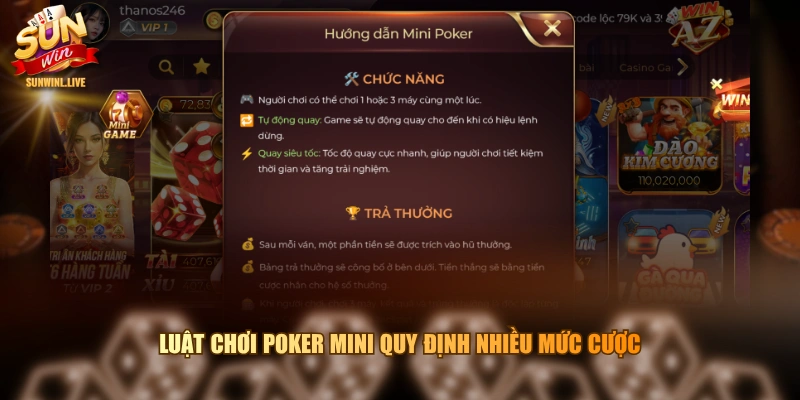 Luật chơi poker mini quy định nhiều mức cược