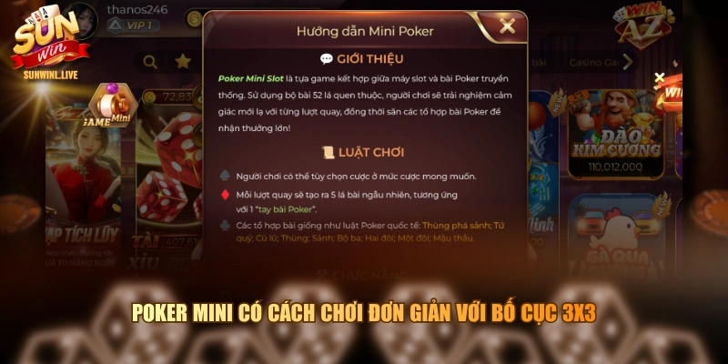 Poker mini có cách chơi đơn giản với bố cục 3x3