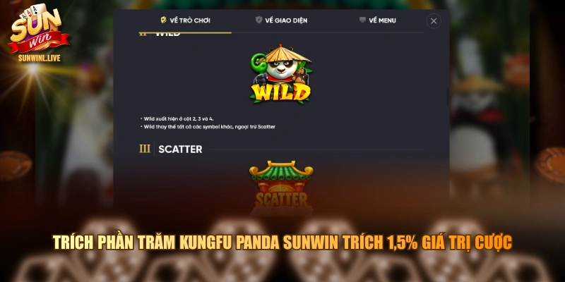 Trích phần trăm Kungfu Panda SUNWIN trích 1,5% giá trị cược